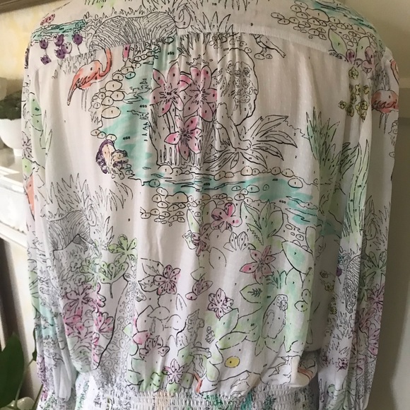 Anthropologie Maeve Tropical print blouse gathered waist/ wrists. Like new! SzXL - Picture 6 of 12